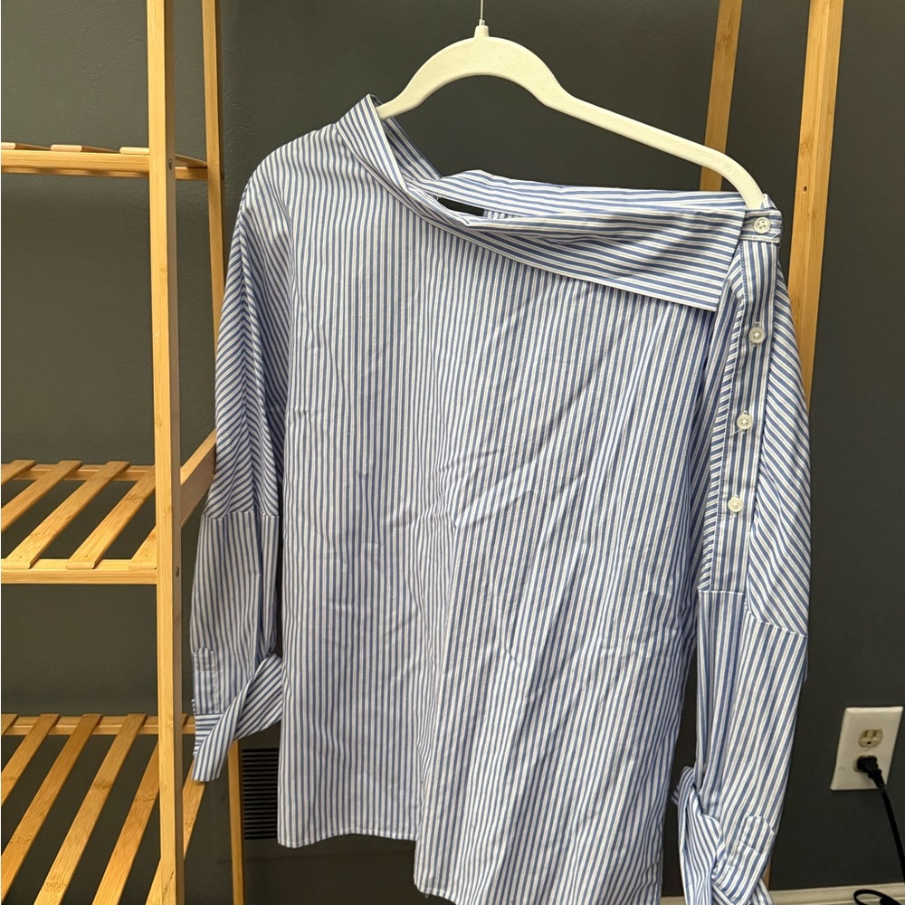 Who What Wear Blue Striped Blouse